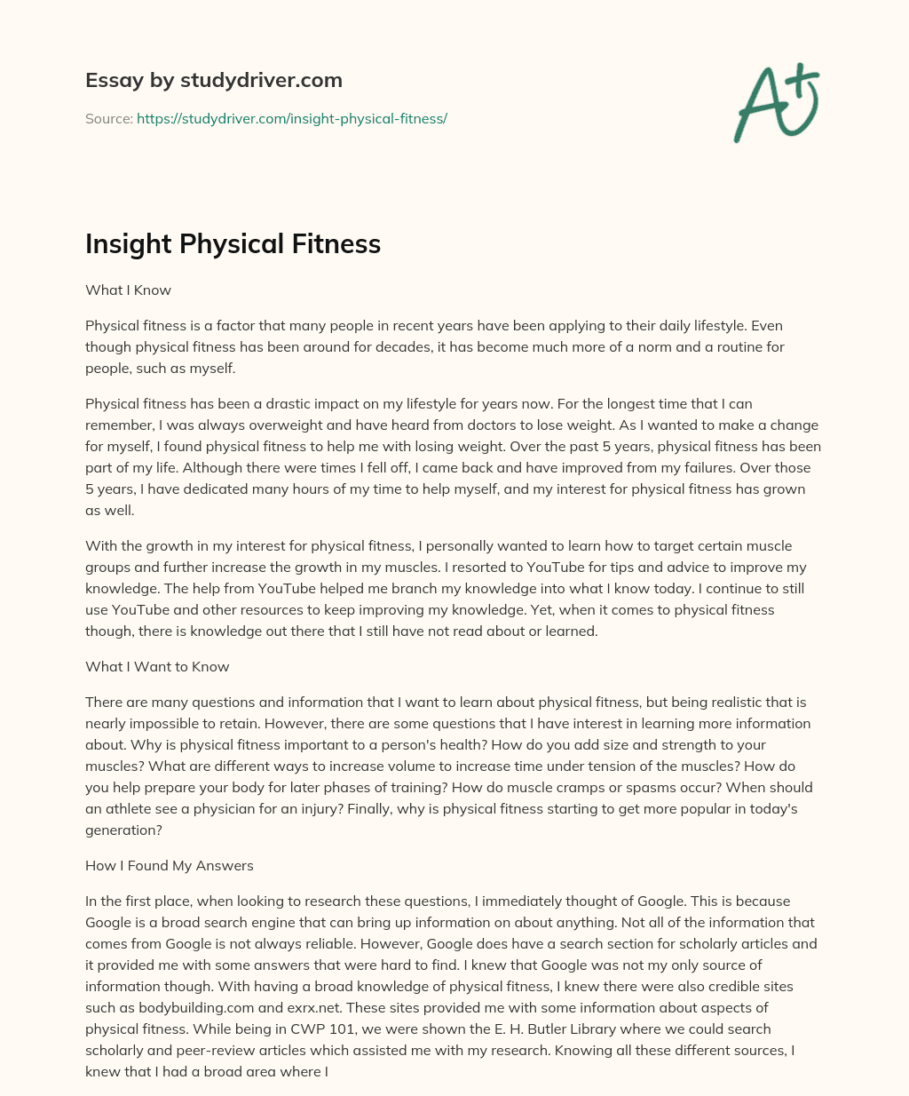 Insight Physical Fitness essay