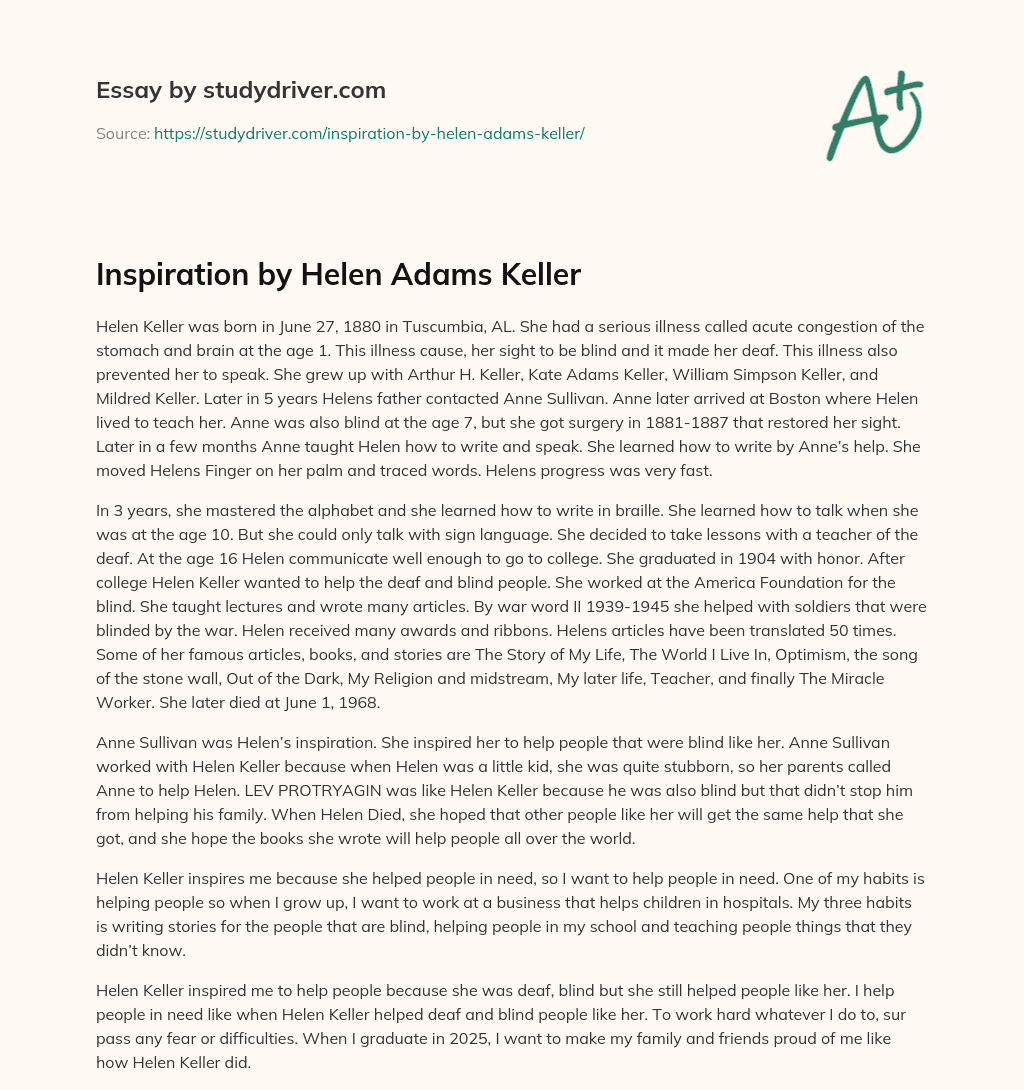 Inspiration by Helen Adams Keller essay