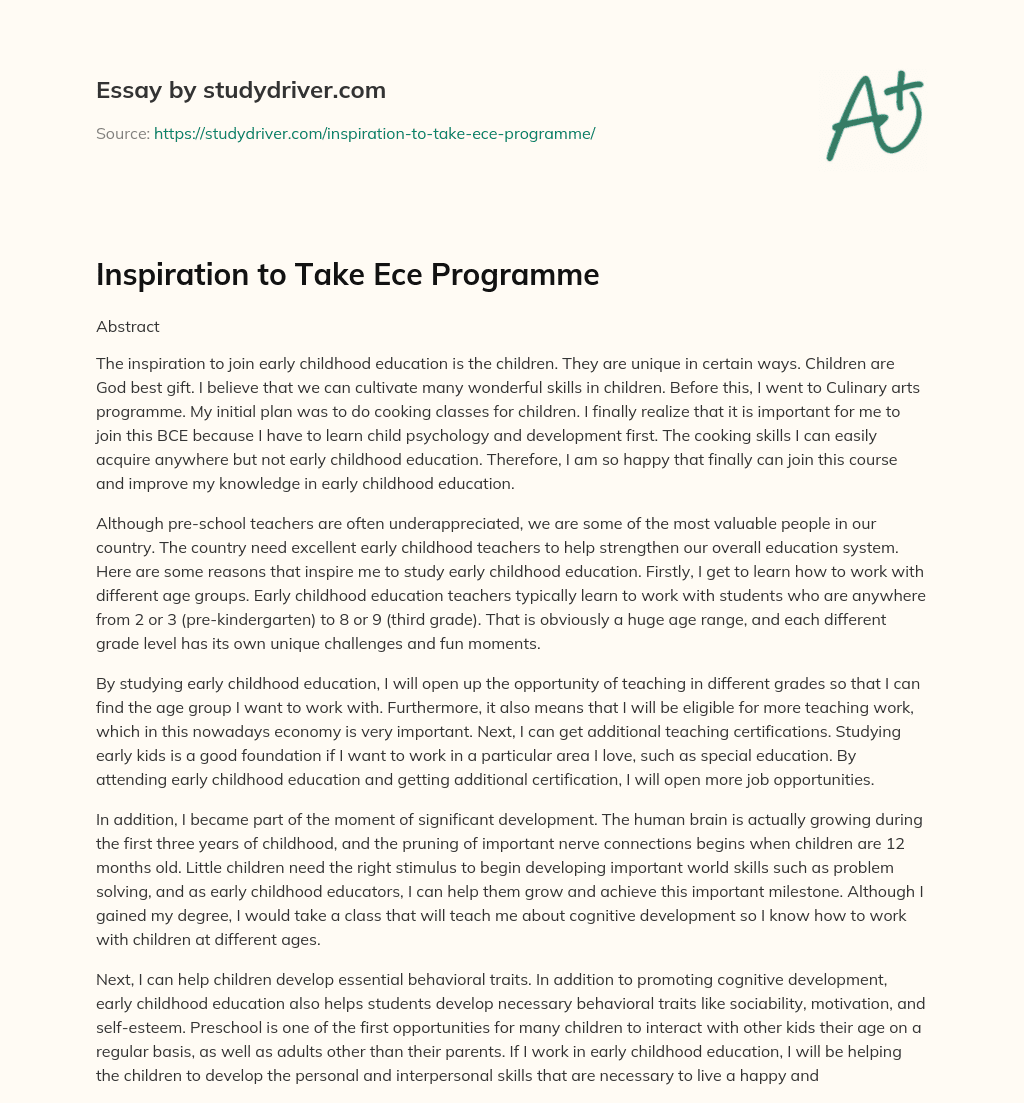 Inspiration to Take Ece Programme essay