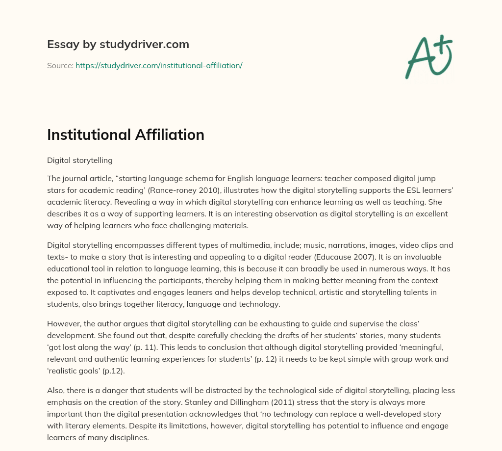 Institutional Affiliation essay
