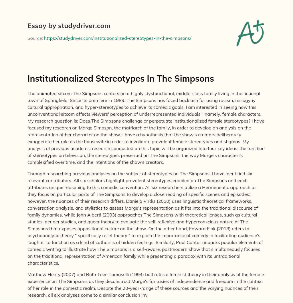 Institutionalized Stereotypes in the Simpsons essay