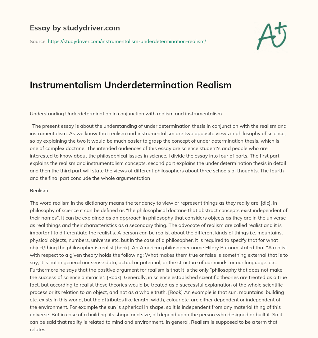 Instrumentalism Underdetermination Realism essay