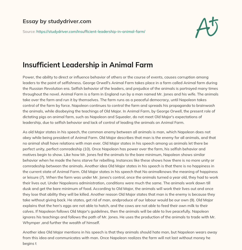 Insufficient Leadership in Animal Farm essay