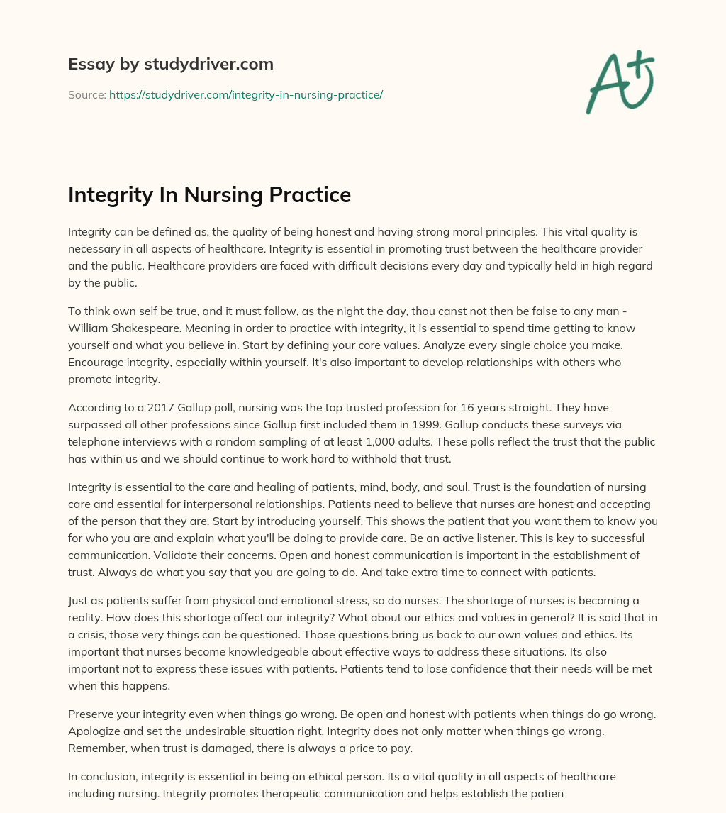 Integrity in Nursing Practice essay