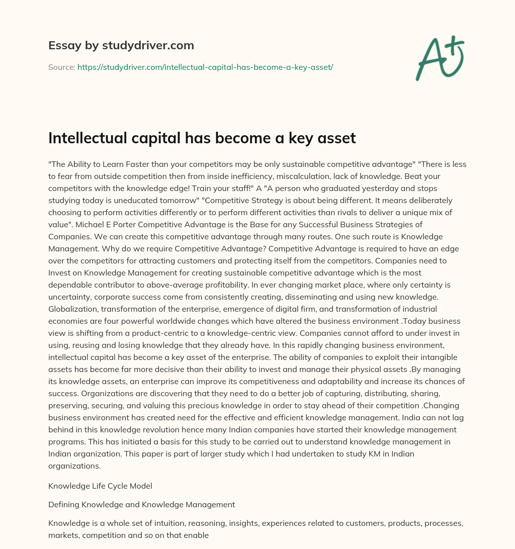 Intellectual Capital has Become a Key Asset essay