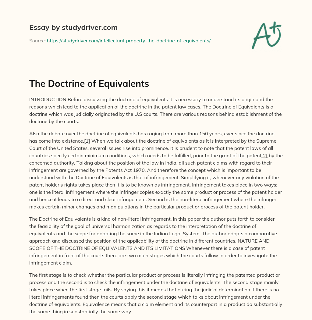 The Doctrine of Equivalents essay