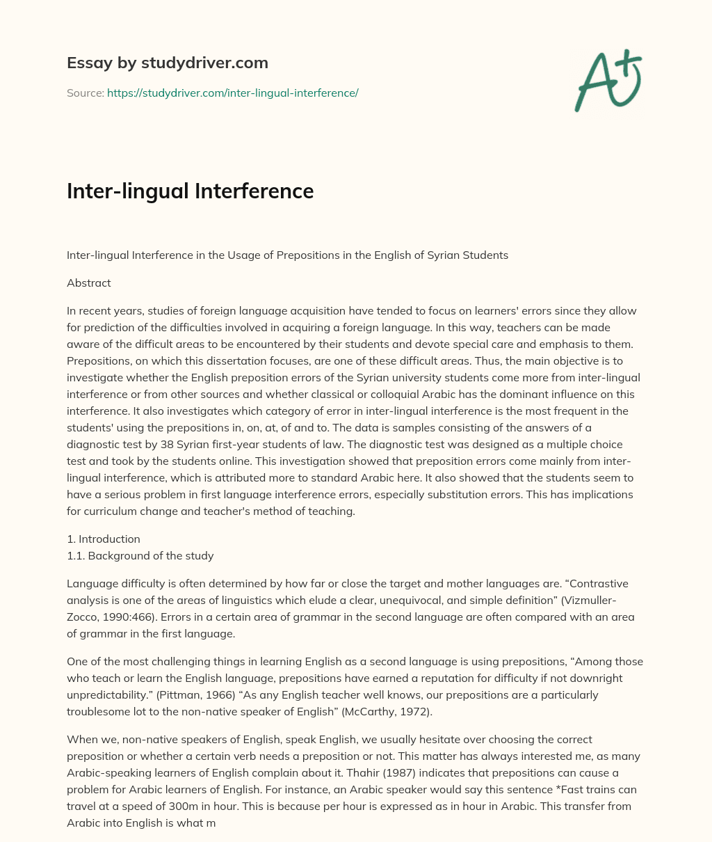 Inter-lingual Interference essay