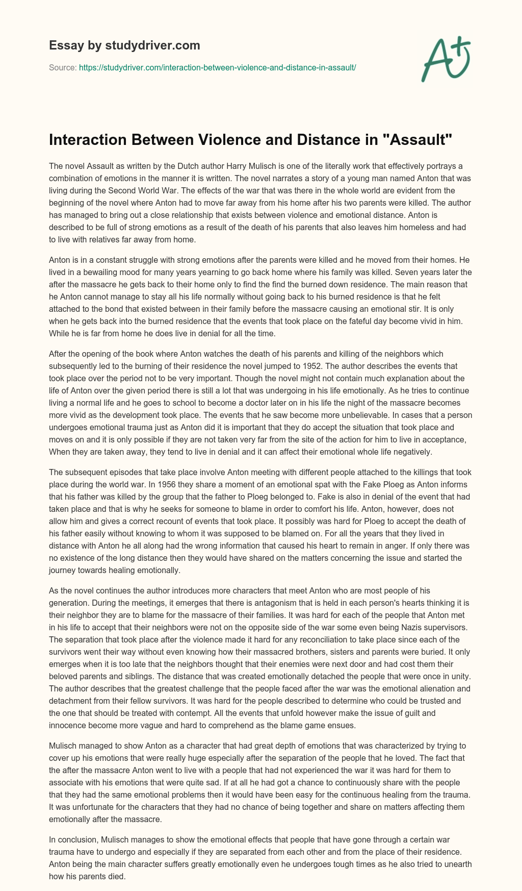 Interaction between Violence and Distance in “Assault” essay