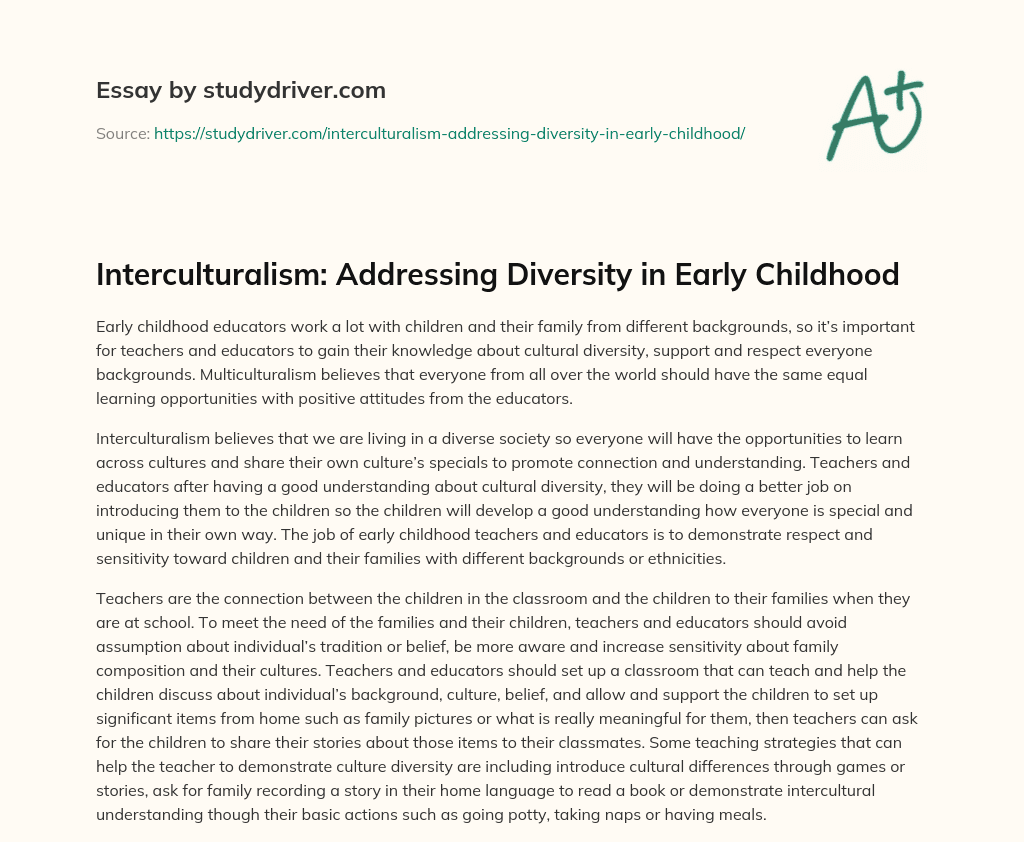 Interculturalism: Addressing Diversity in Early Childhood essay