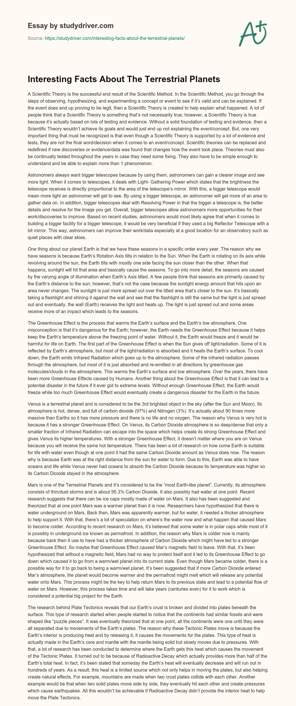 Interesting Facts about the Terrestrial Planets essay