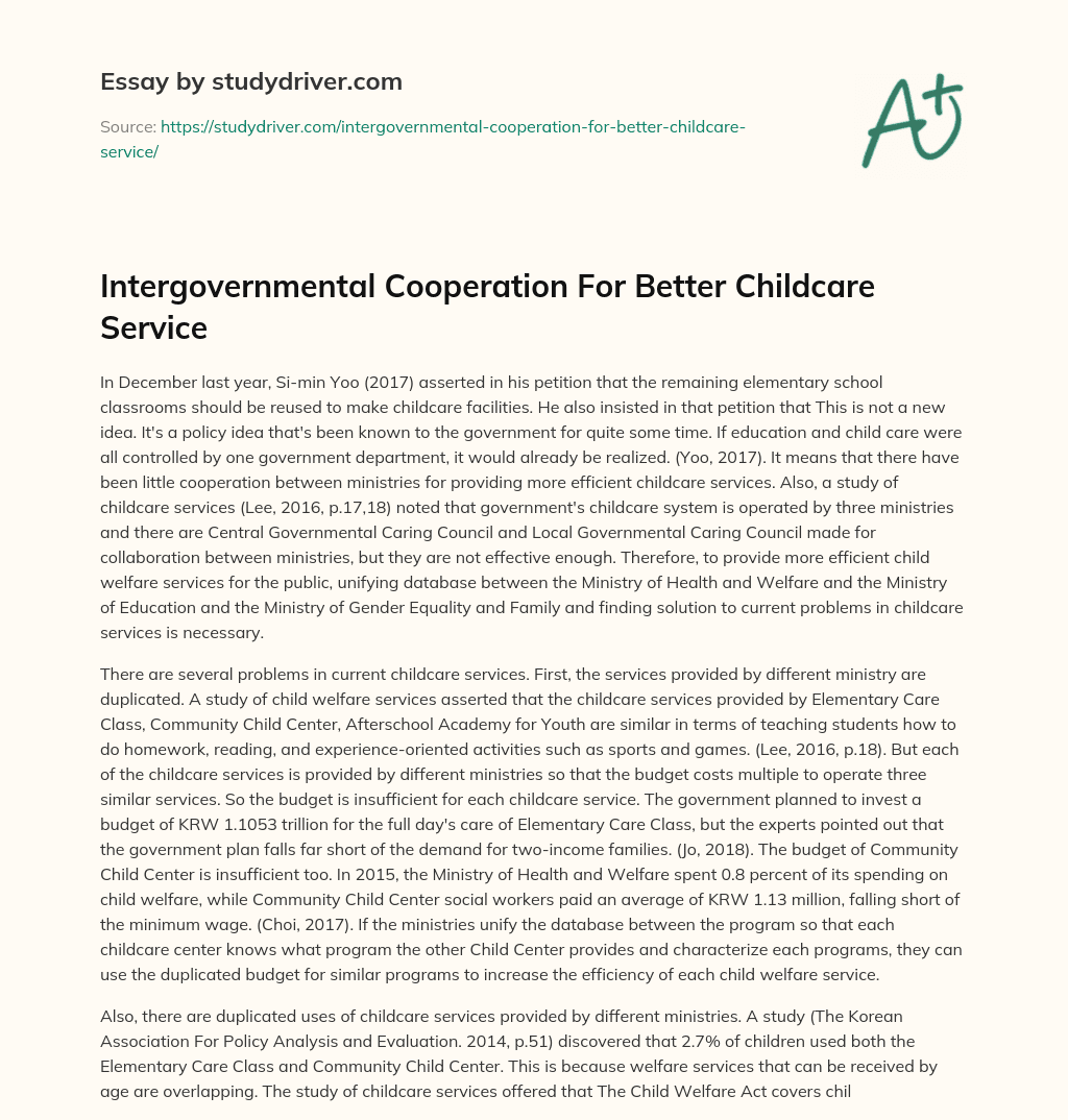 Intergovernmental Cooperation for Better Childcare Service essay