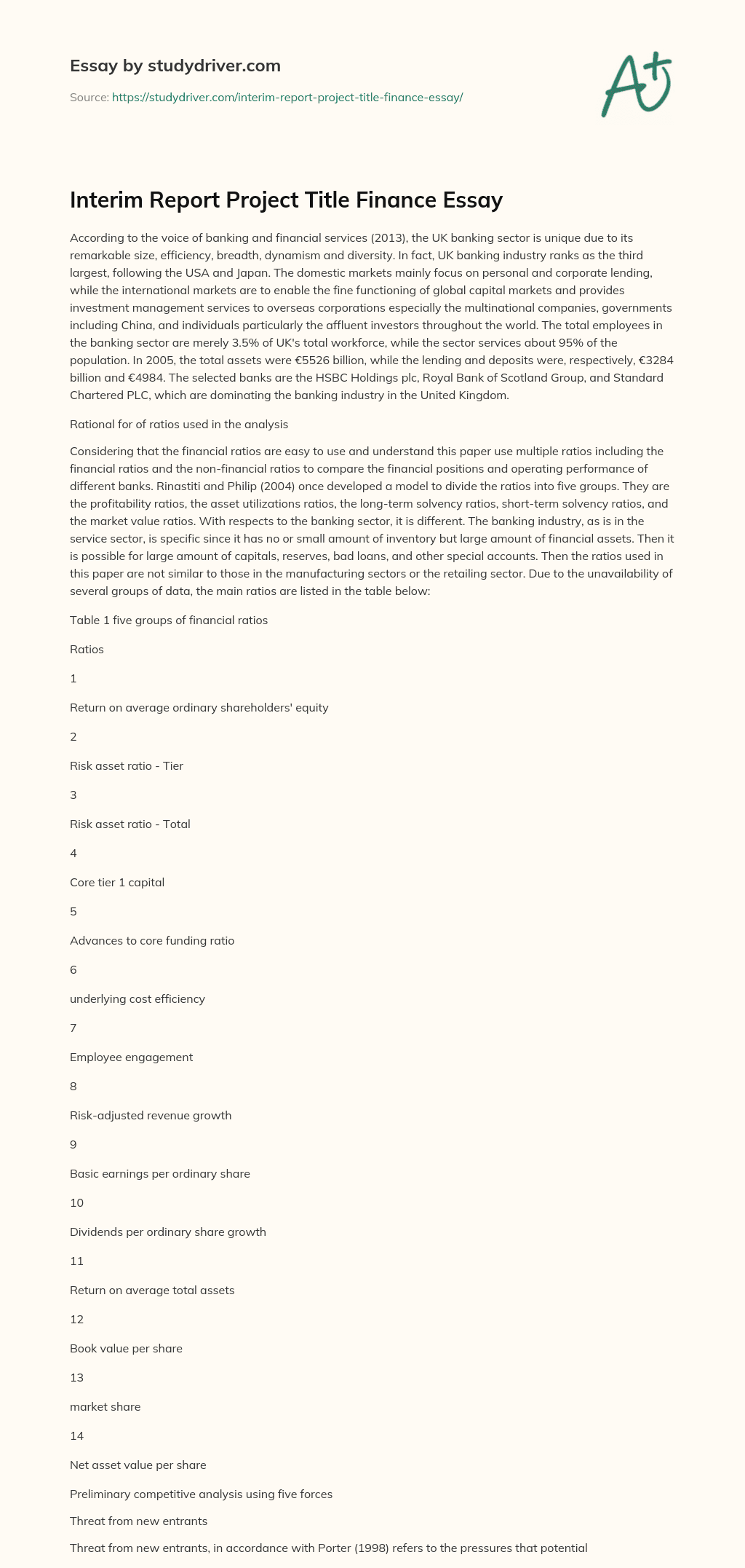 Interim Report Project Title Finance Essay essay