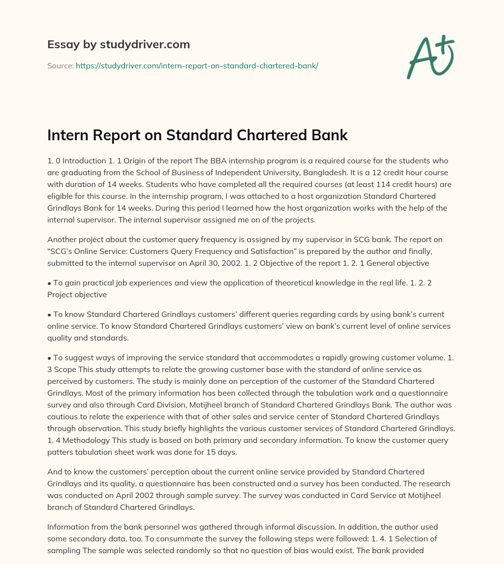 Intern Report on Standard Chartered Bank essay