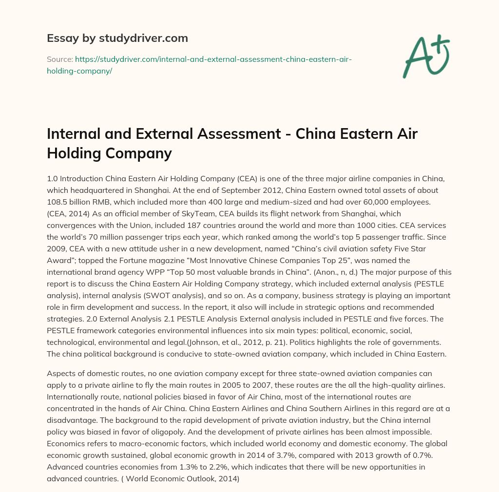 Internal and External Assessment – China Eastern Air Holding Company essay