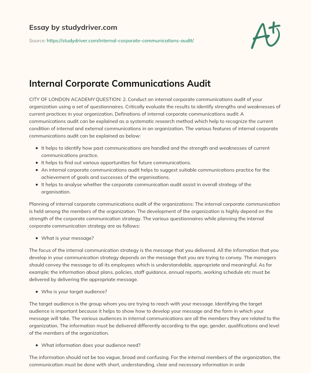 Internal Corporate Communications Audit essay