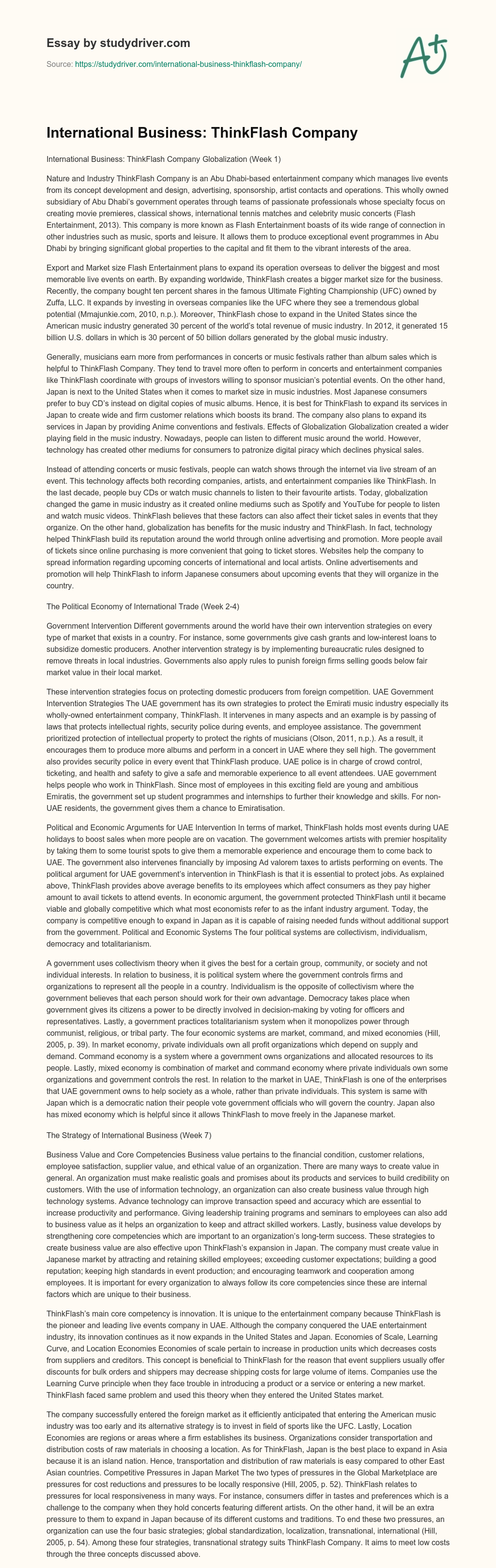 International Business: ThinkFlash Company essay