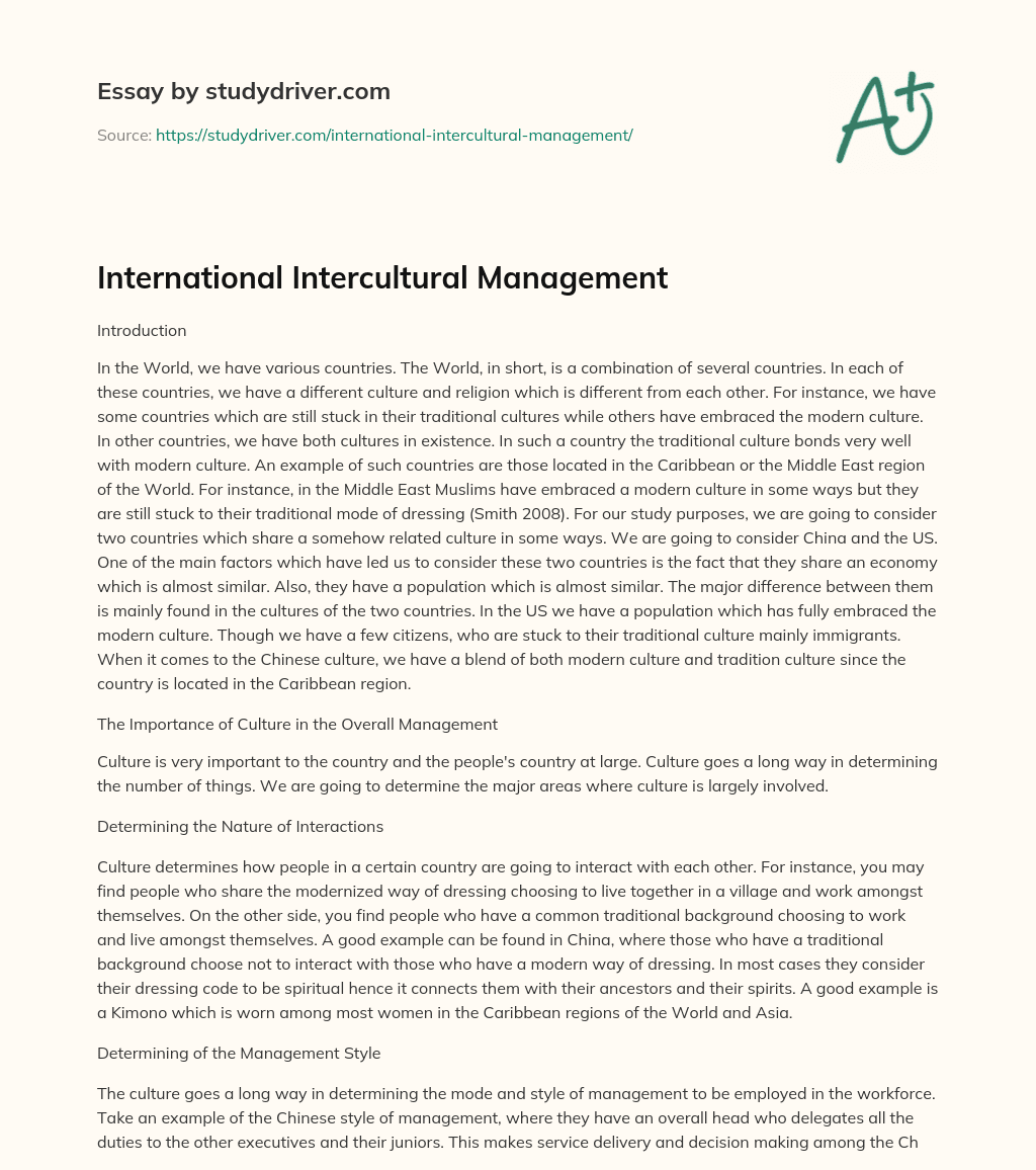 International Intercultural Management essay