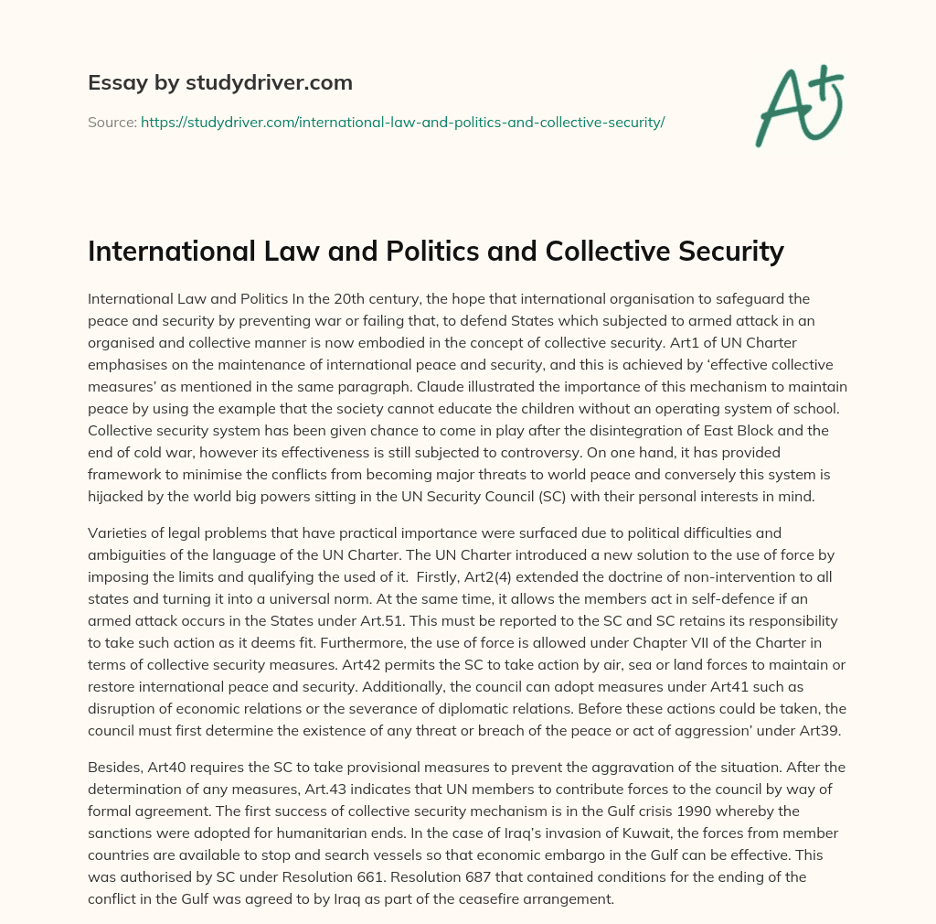 International Law and Politics and Collective Security essay