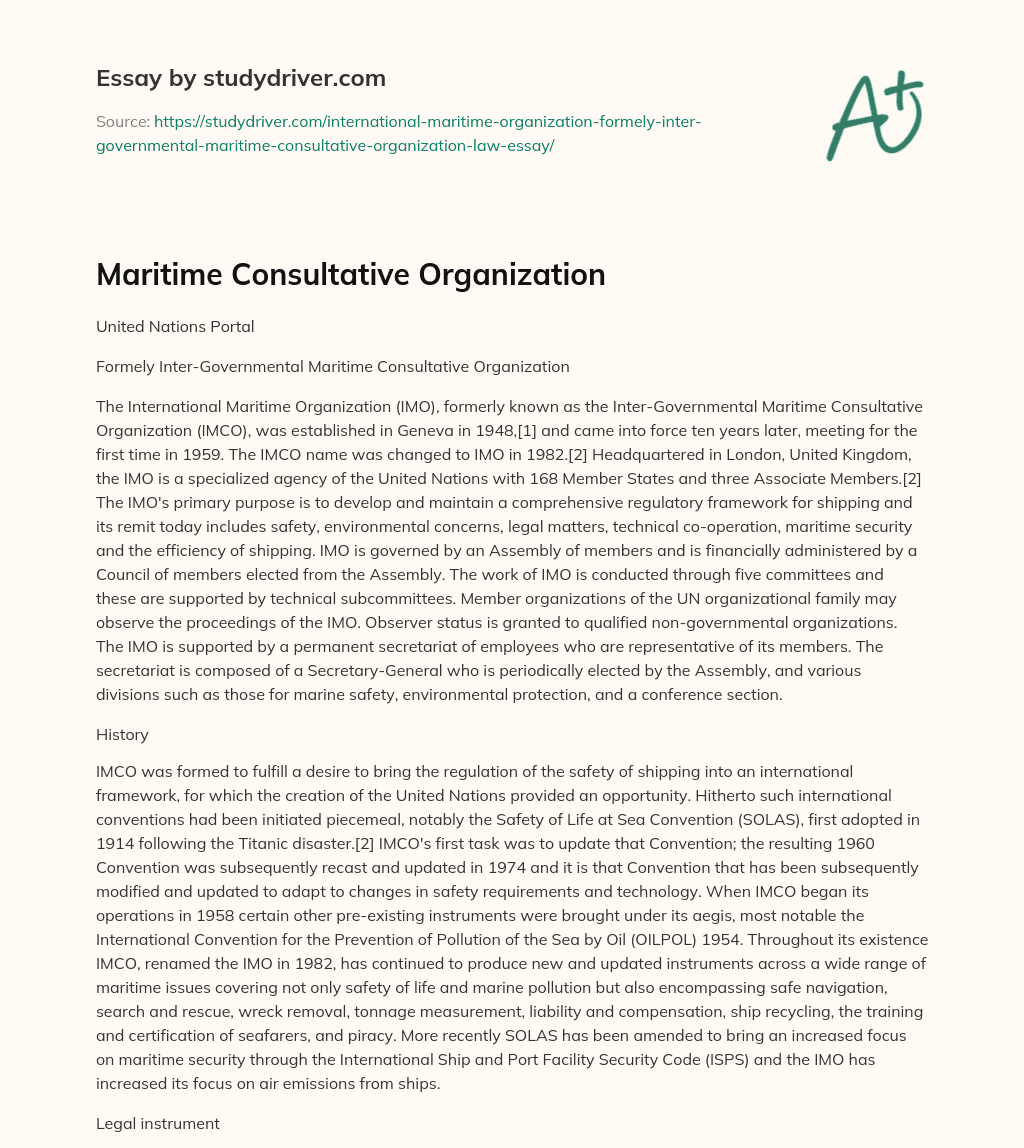 Maritime Consultative Organization essay