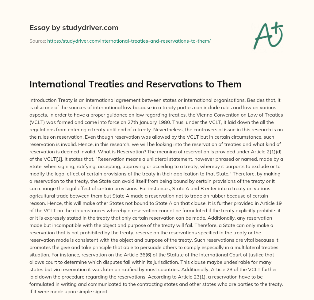 International Treaties and Reservations to them essay