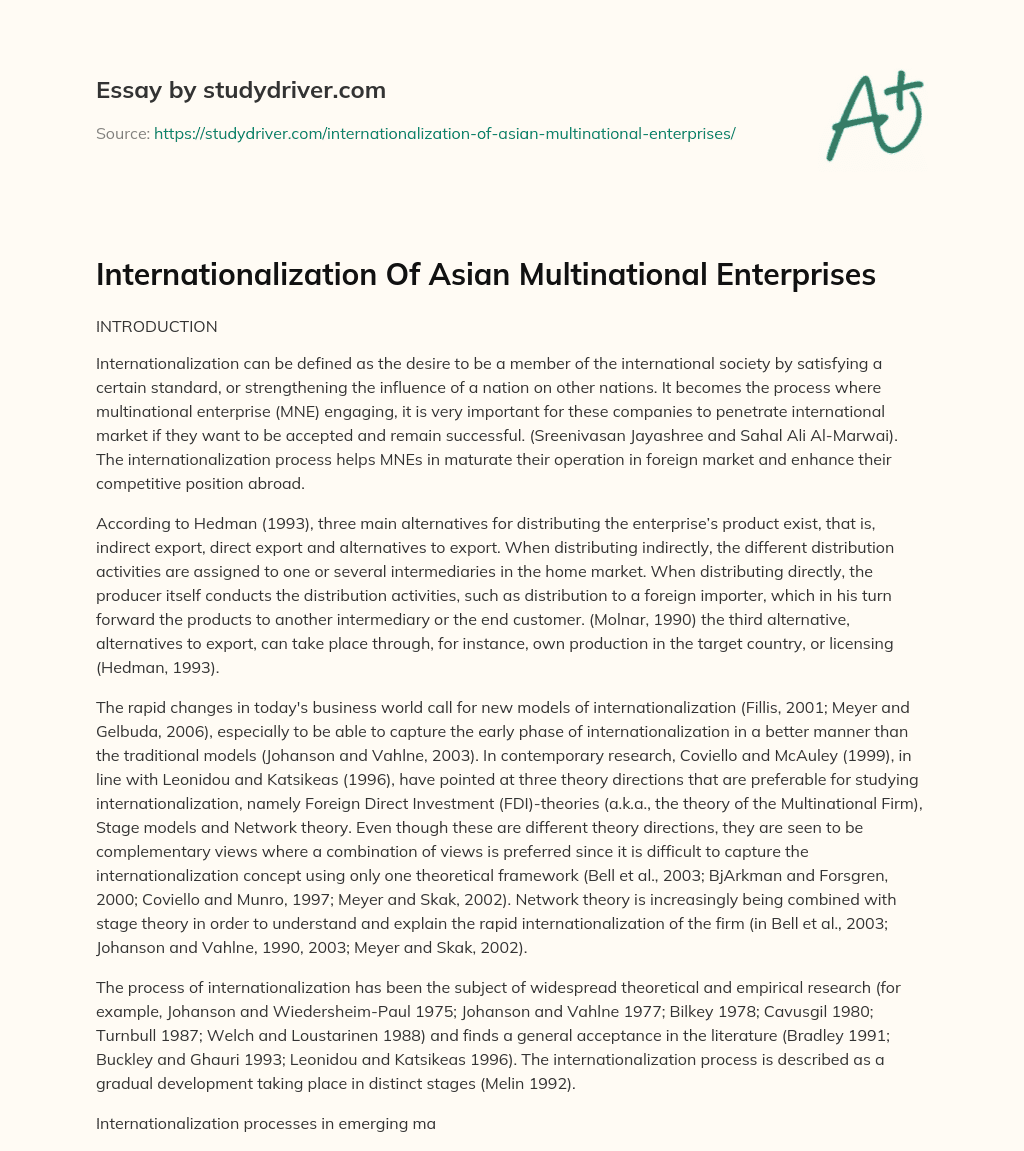 Internationalization of Asian Multinational Enterprises essay
