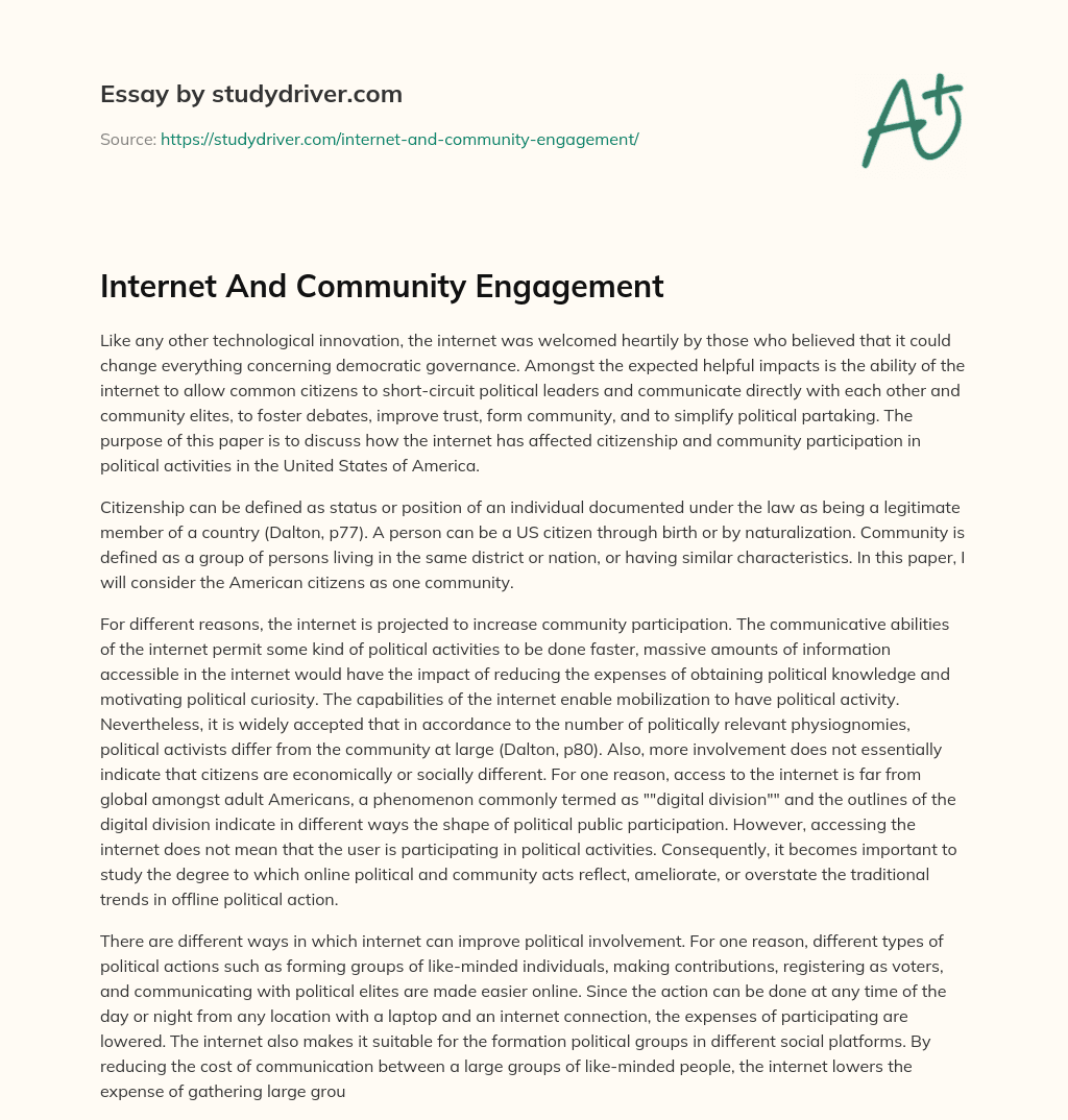 Internet and Community Engagement essay