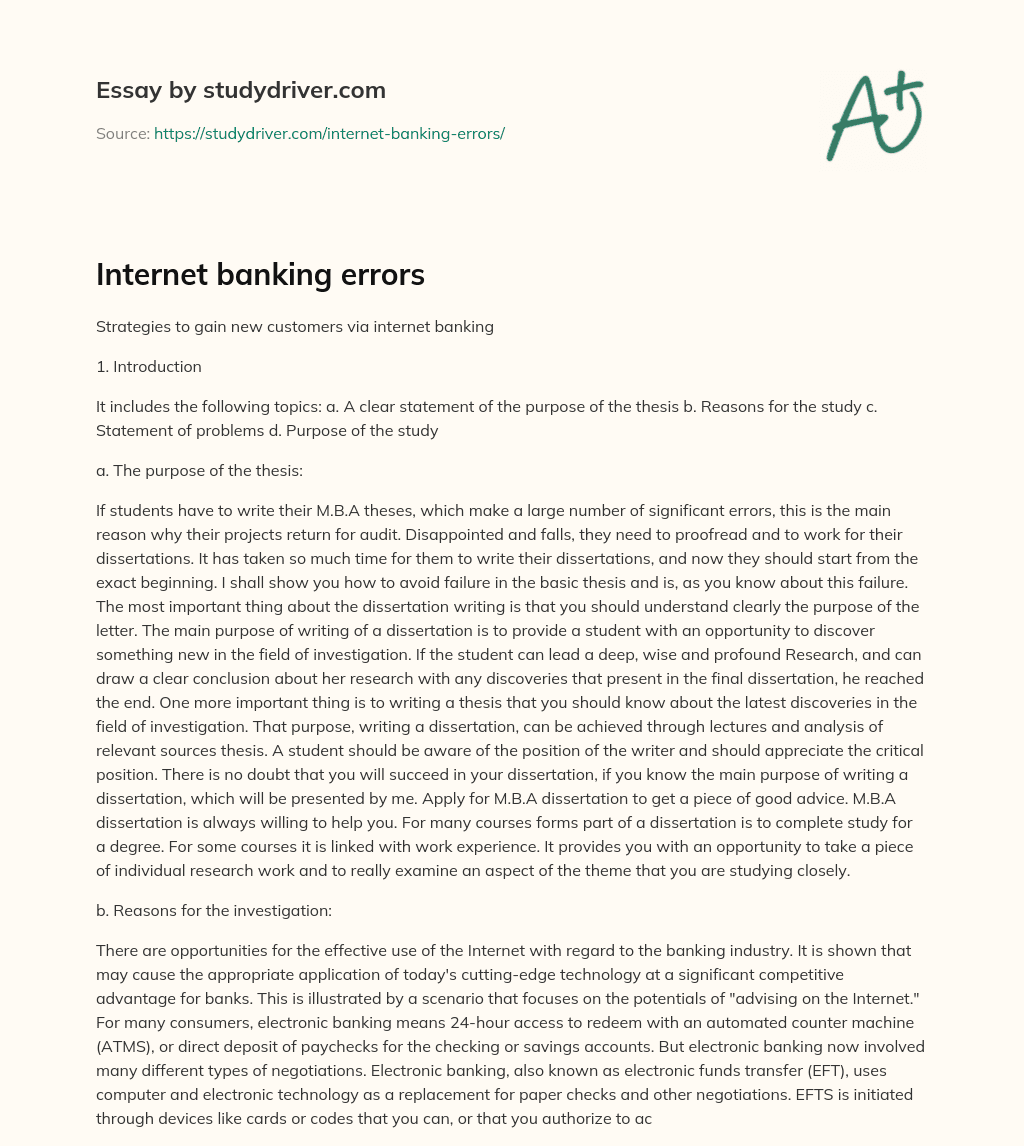 Internet Banking Errors essay