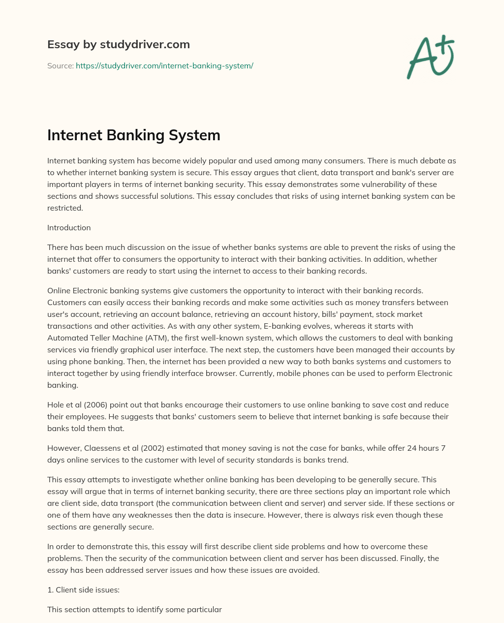 Internet Banking System essay