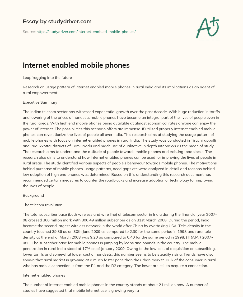 Internet Enabled Mobile Phones essay