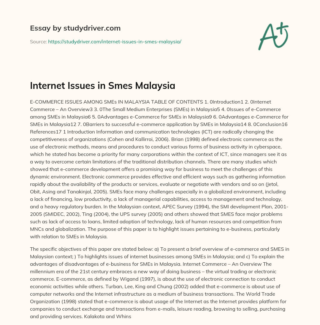 Internet Issues in Smes Malaysia essay