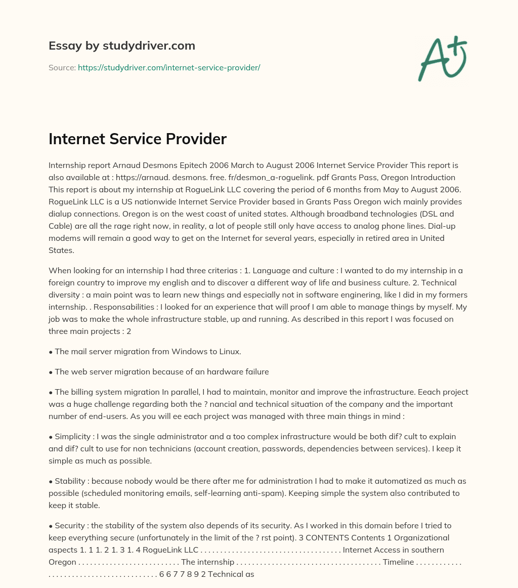 Internet Service Provider essay