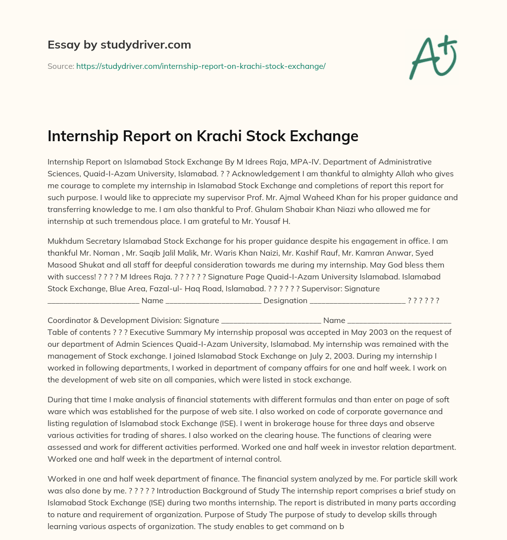Internship Report on Krachi Stock Exchange essay