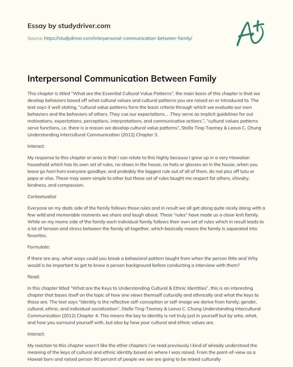 Interpersonal Communication between Family essay