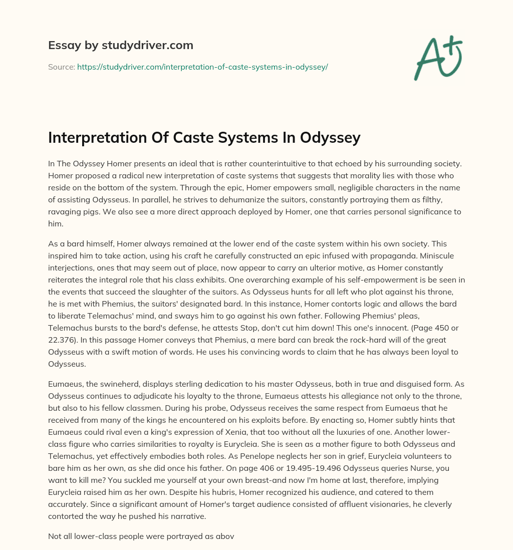 Interpretation of Caste Systems in Odyssey essay