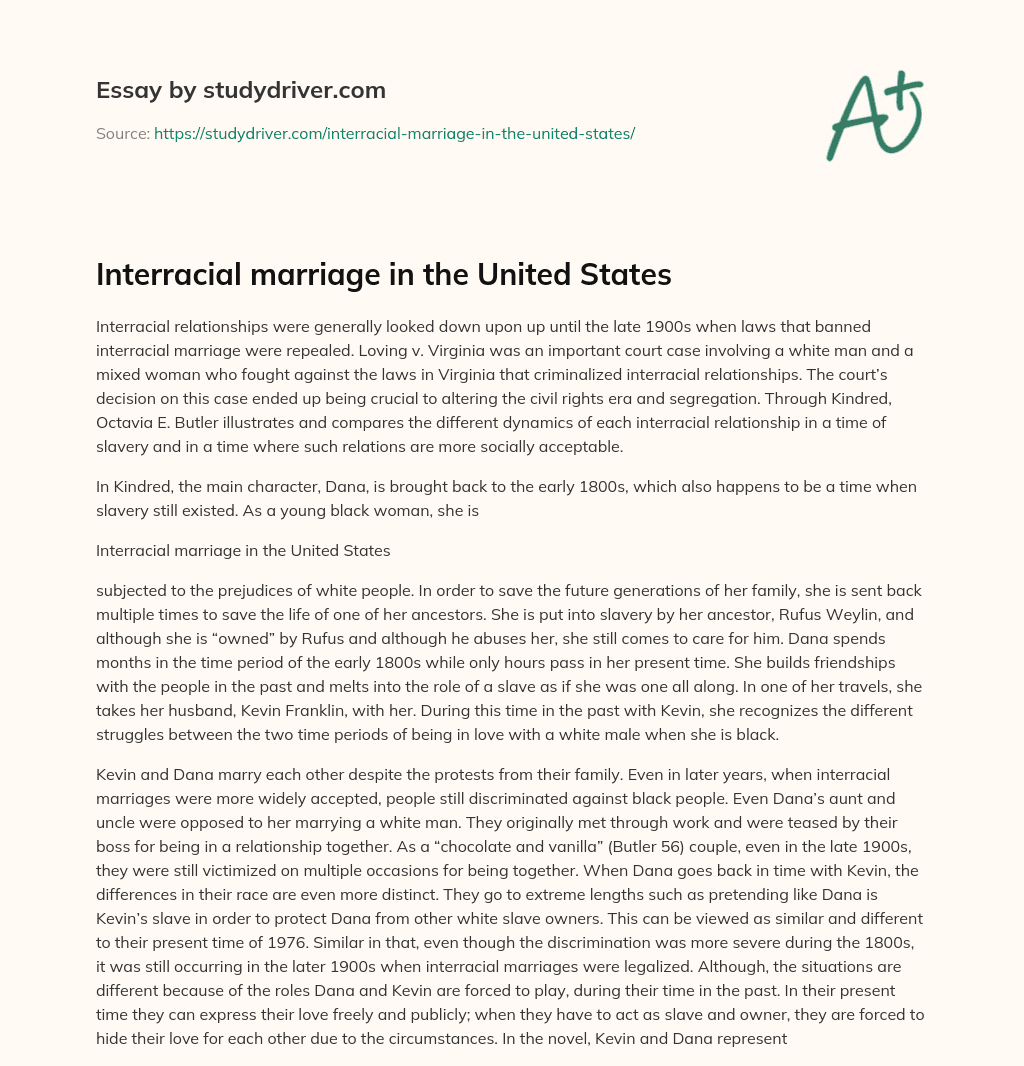 Interracial Marriage in the United States essay