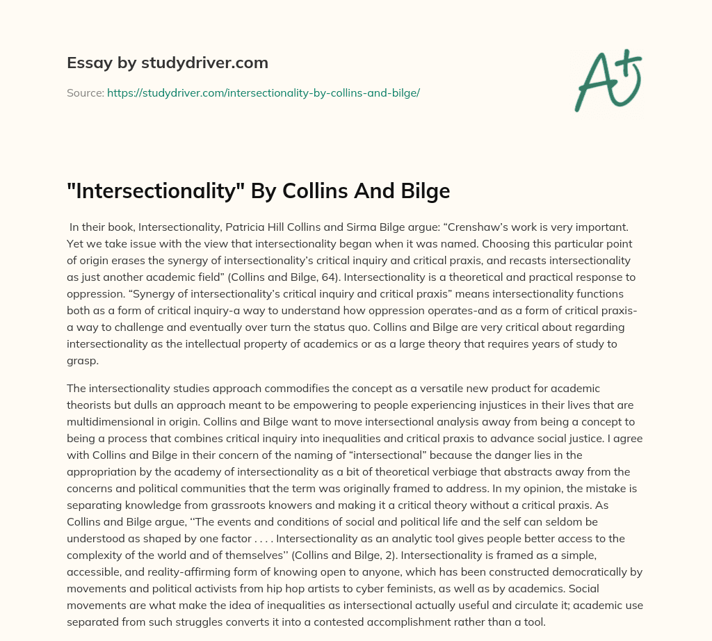 “Intersectionality” by Collins and Bilge essay