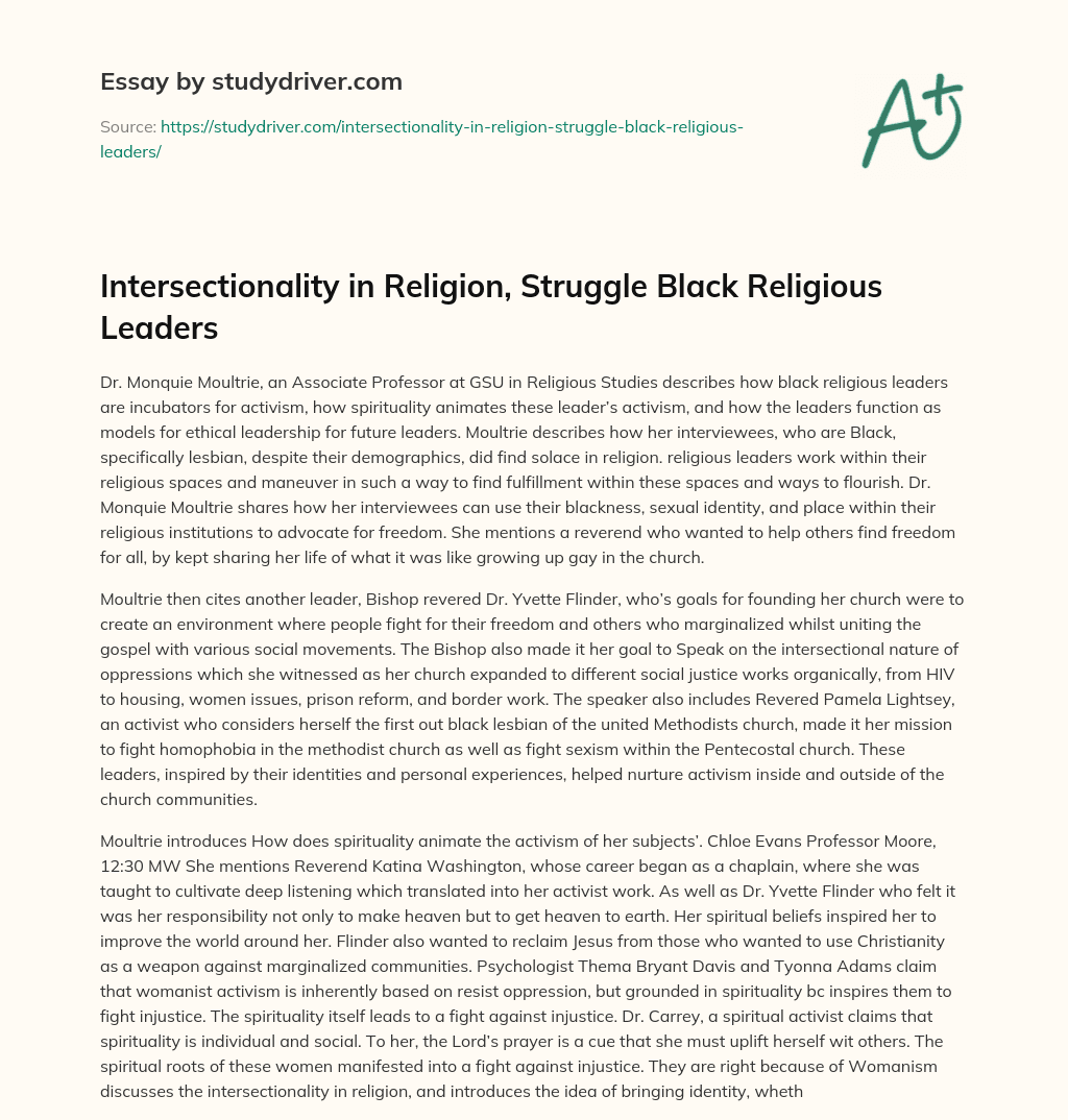 Intersectionality in Religion, Struggle Black Religious Leaders essay