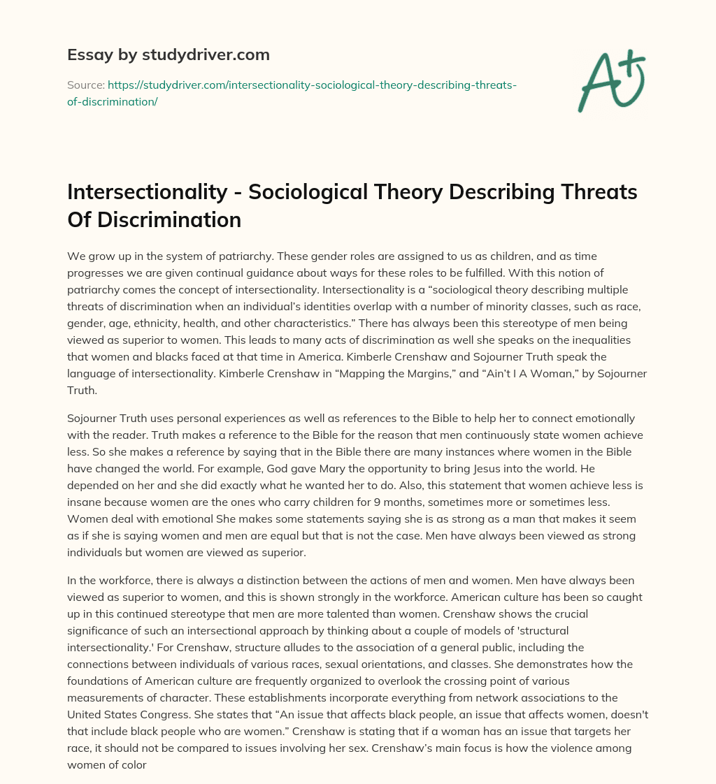 Intersectionality – Sociological Theory Describing Threats of Discrimination essay