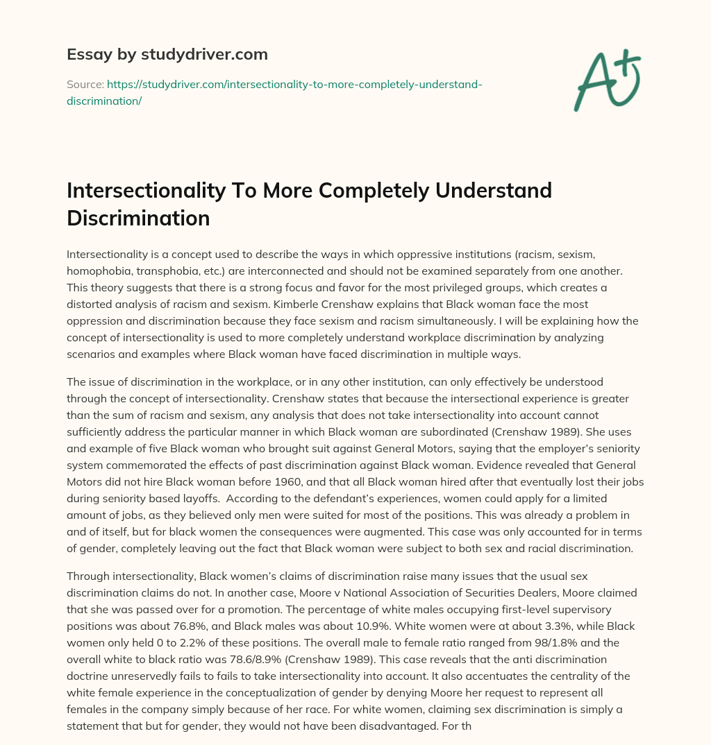 Intersectionality to more Completely Understand Discrimination essay