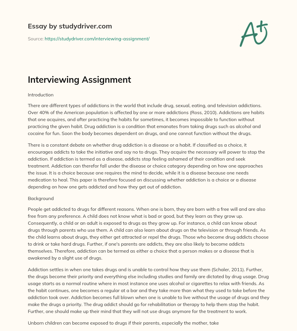 Interviewing Assignment essay