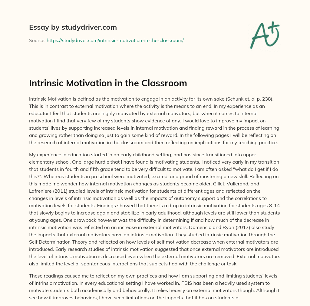 Intrinsic Motivation in the Classroom essay