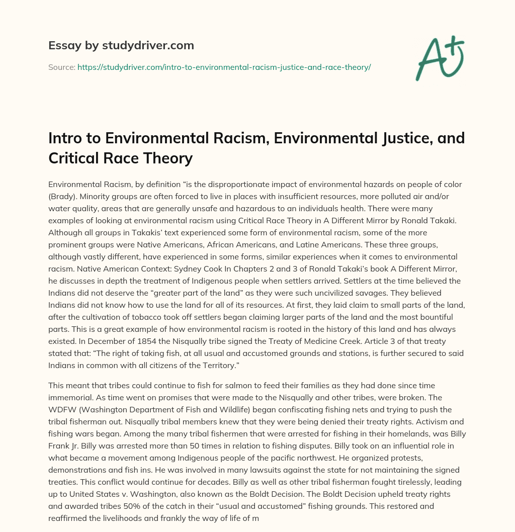 Intro to Environmental Racism, Environmental Justice, and Critical Race Theory essay