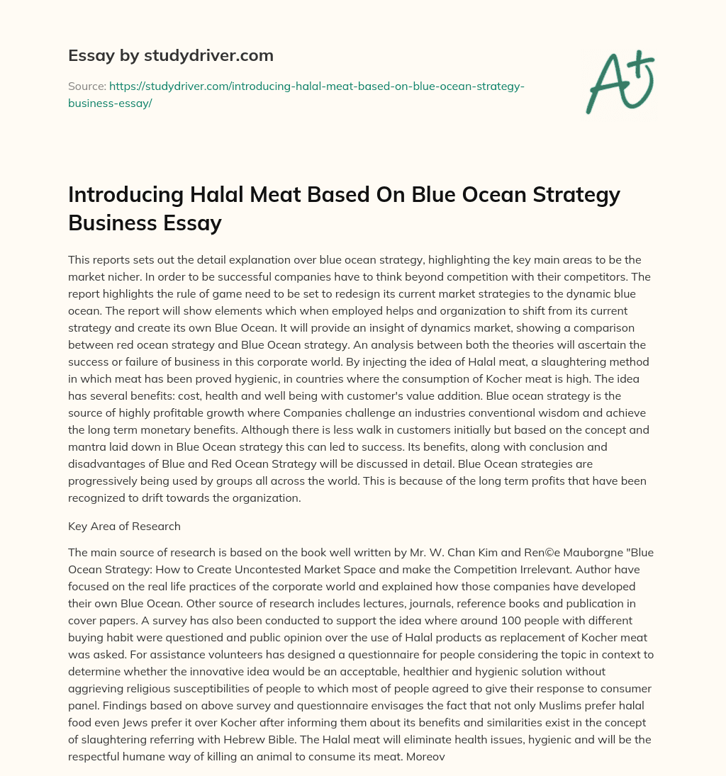 Introducing Halal Meat Based on Blue Ocean Strategy Business Essay essay
