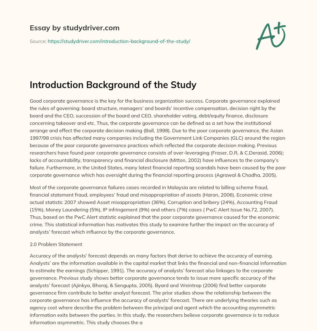 Introduction Background of the Study essay