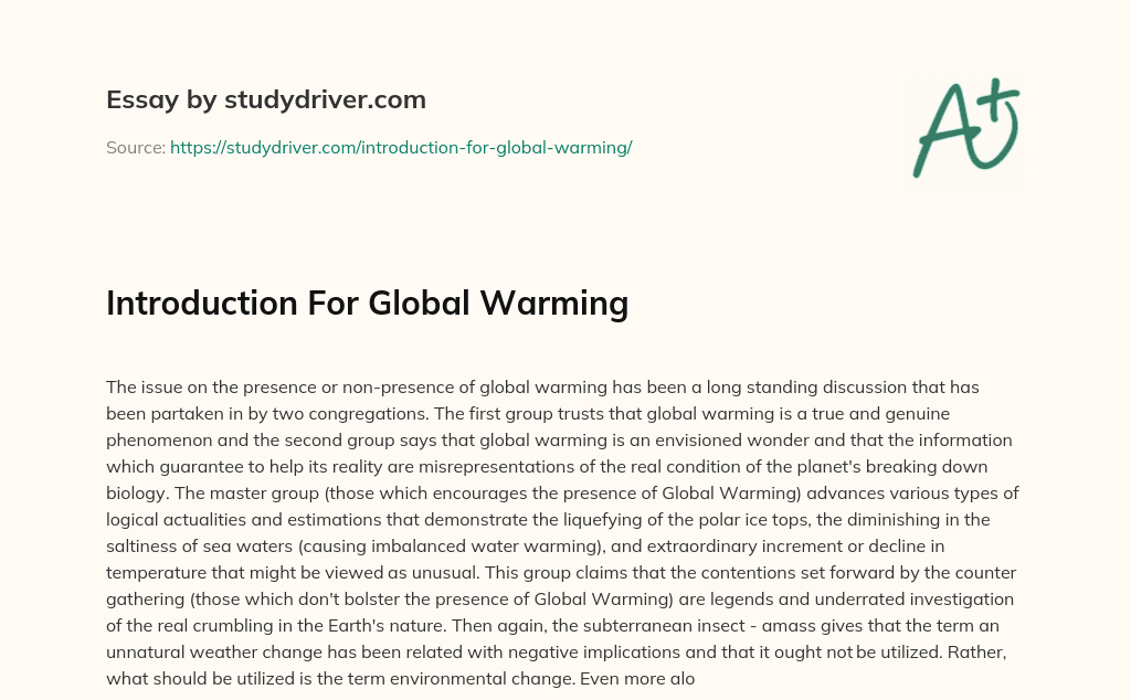 Introduction for Global Warming essay