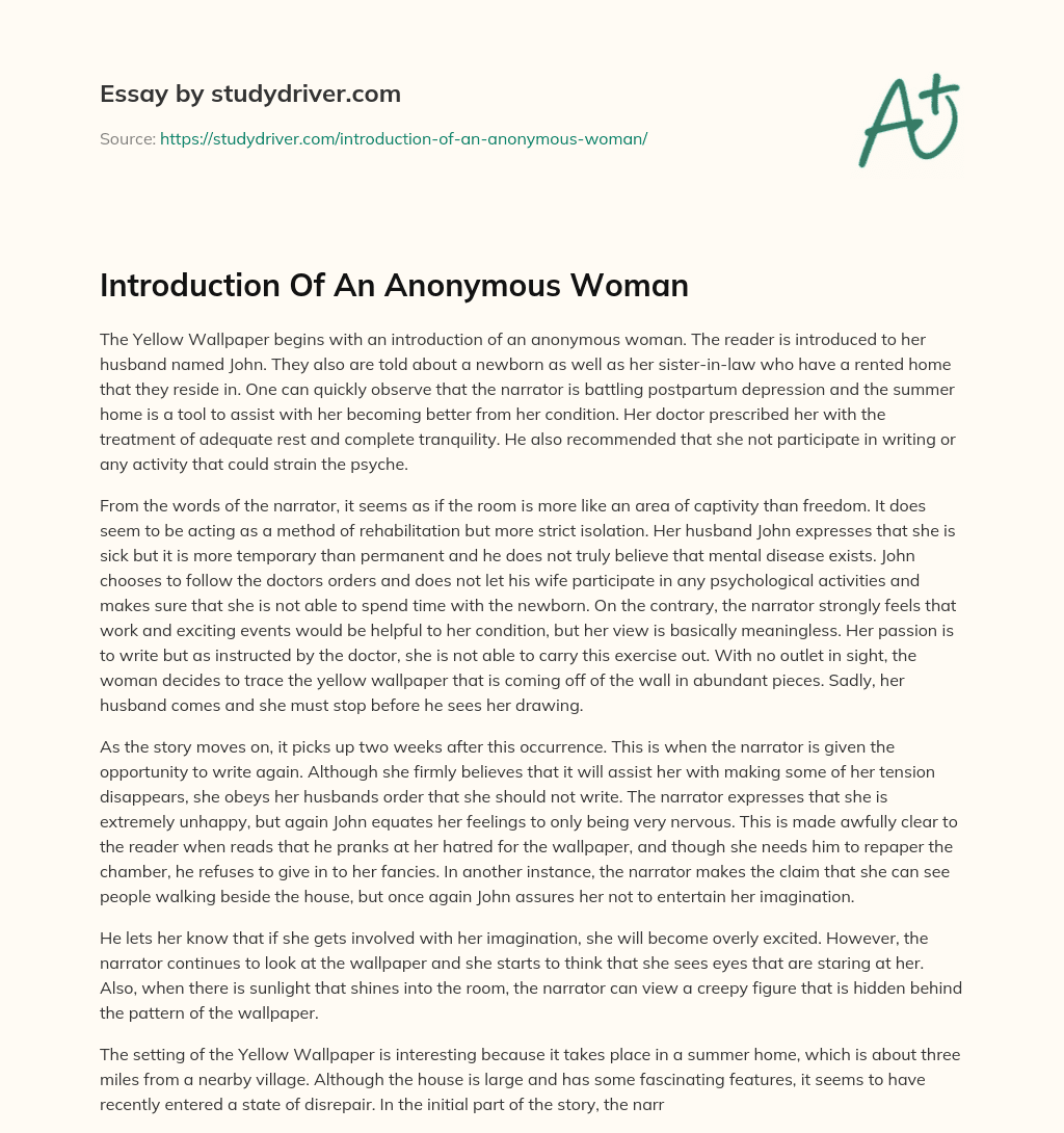 Introduction of an Anonymous Woman essay