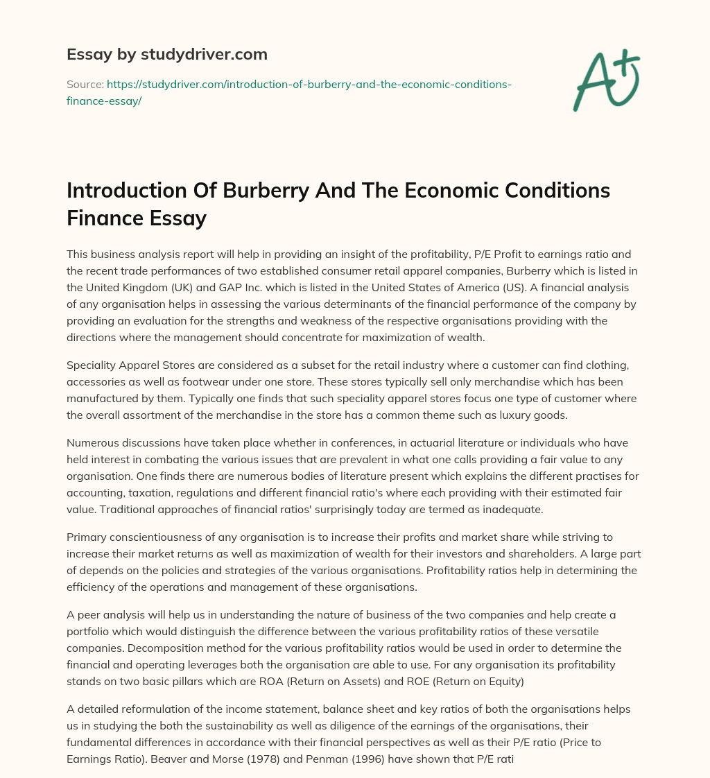 Introduction of Burberry and the Economic Conditions Finance Essay essay