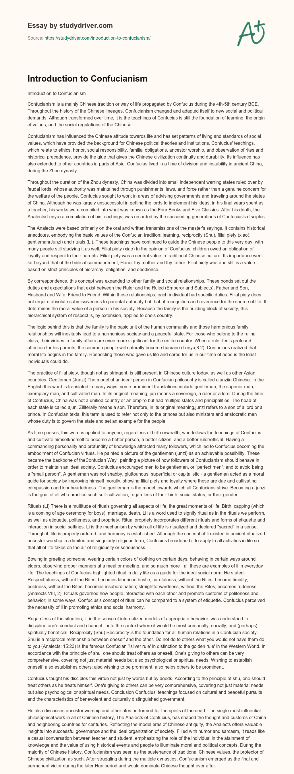 Introduction to Confucianism essay