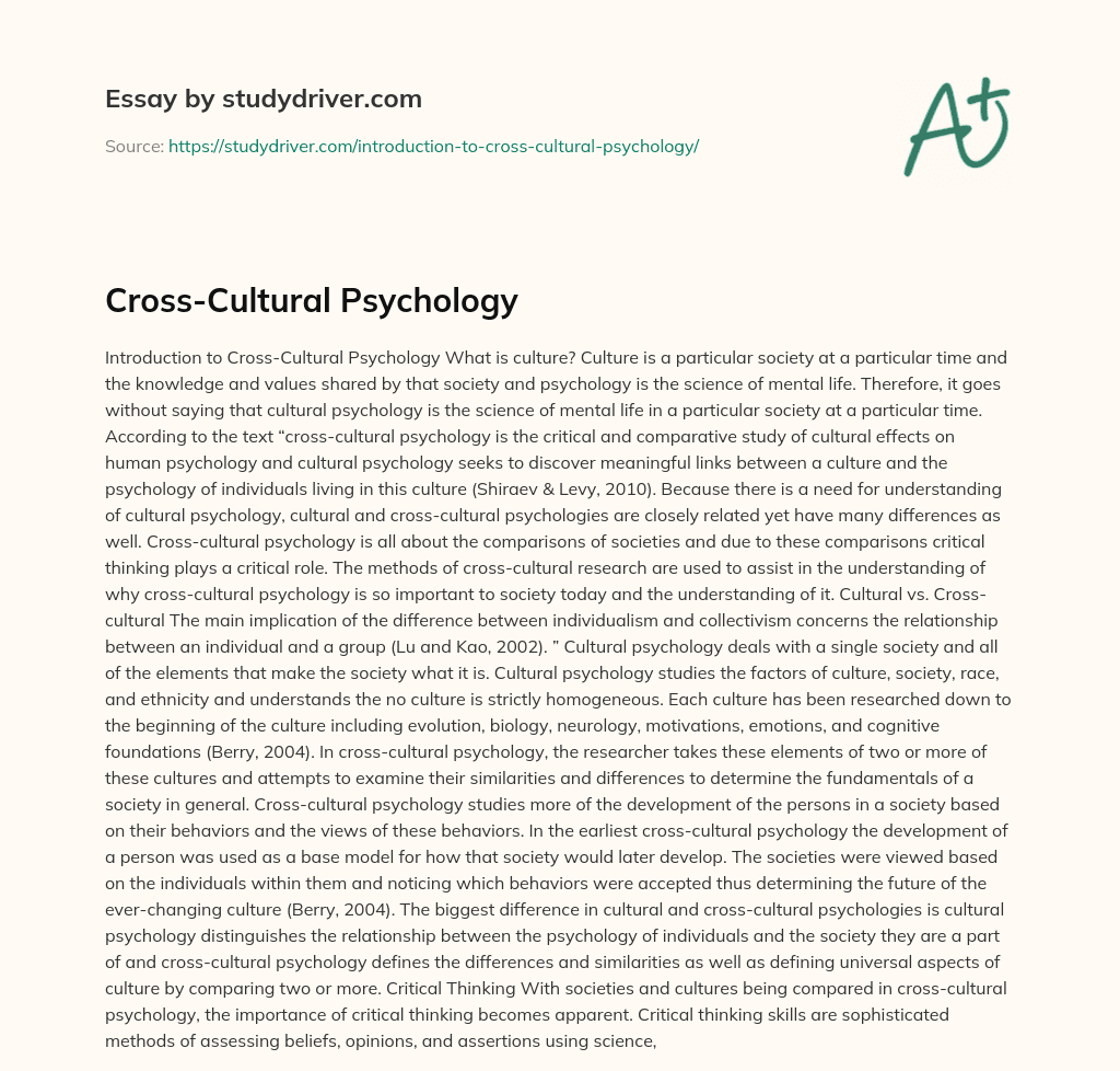 Cross-Cultural Psychology essay