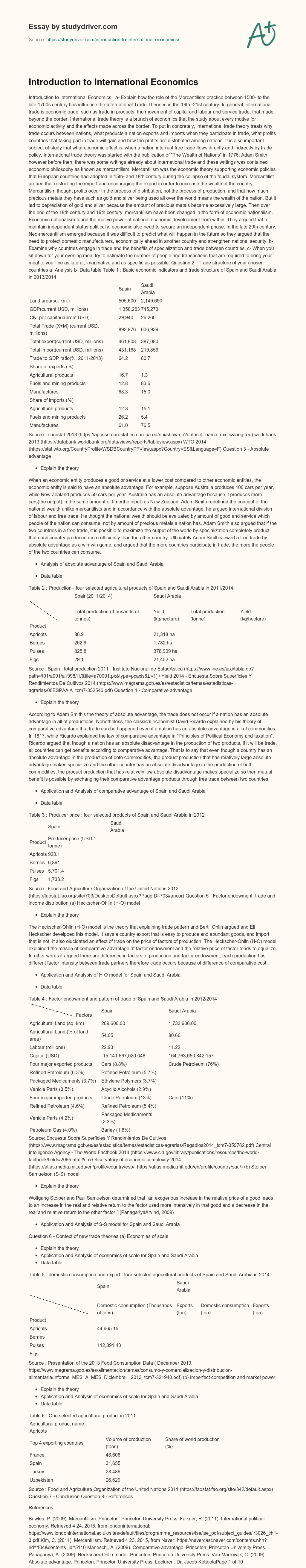 Introduction to International Economics essay